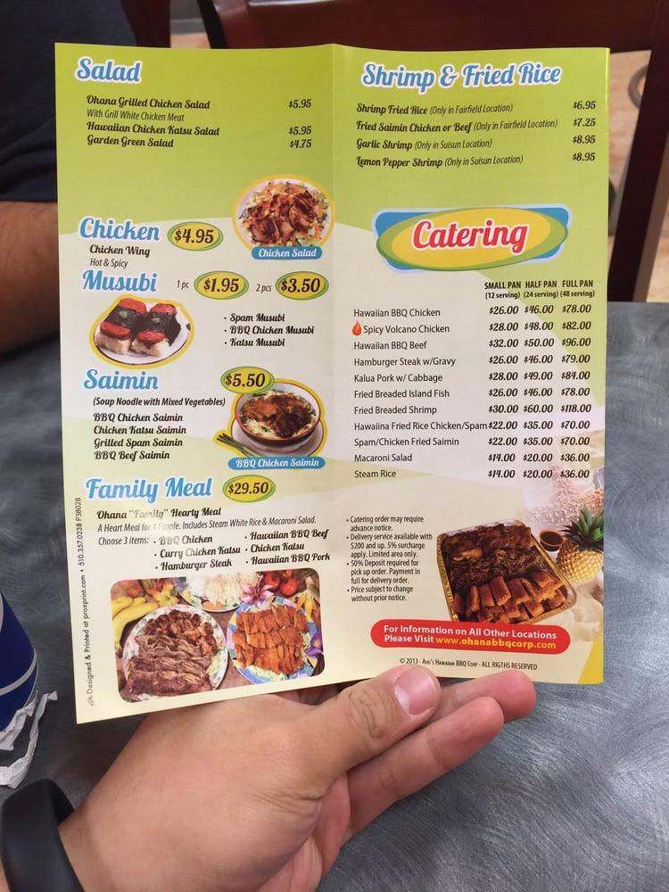 Menu at Ohana Hawaiian BBQ, Suisun City