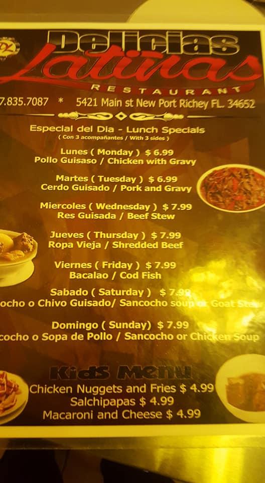 Menu At Delicias Latinas Restaurant New Port Richey