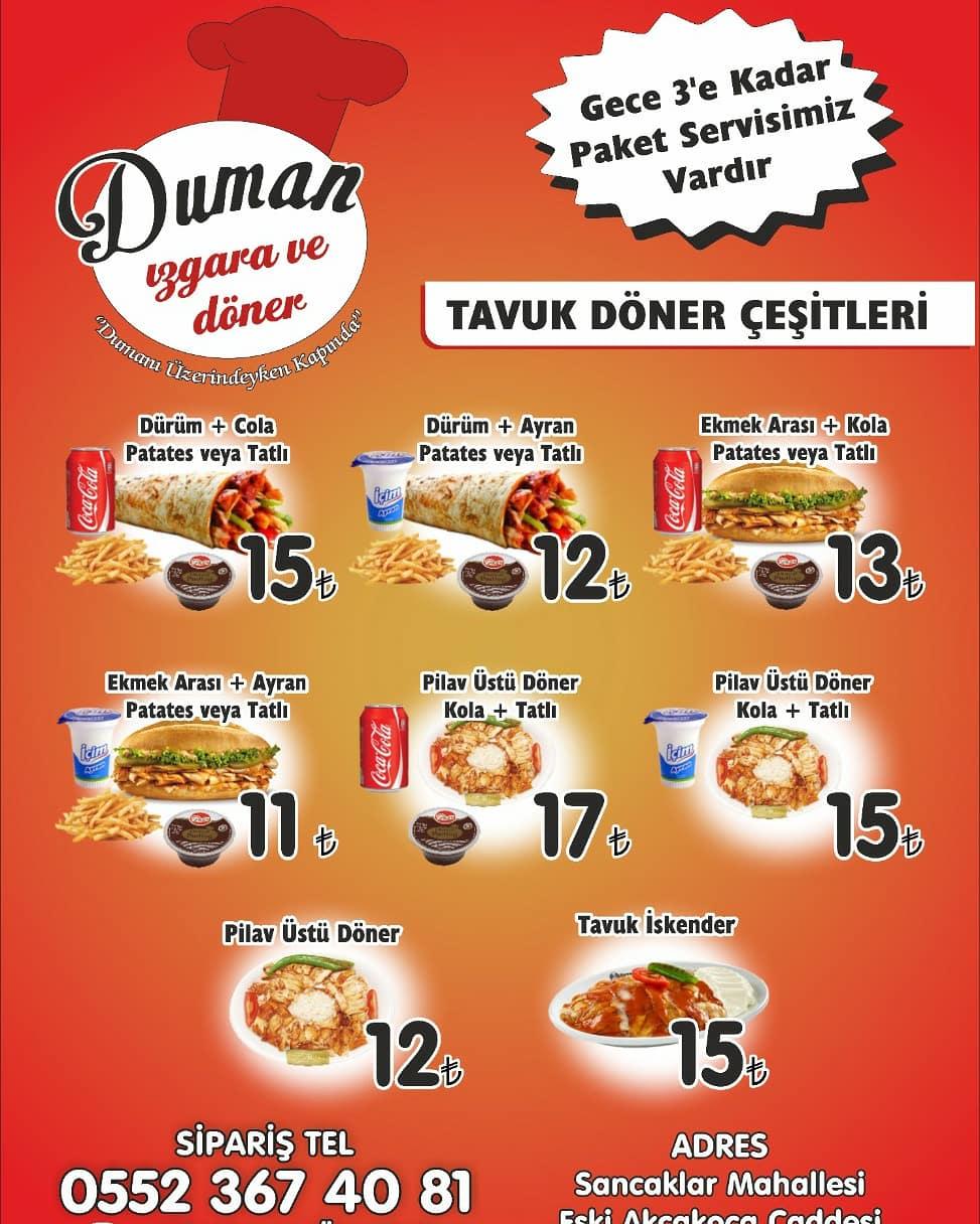 Menu At Duman ızgara Döner Düzce