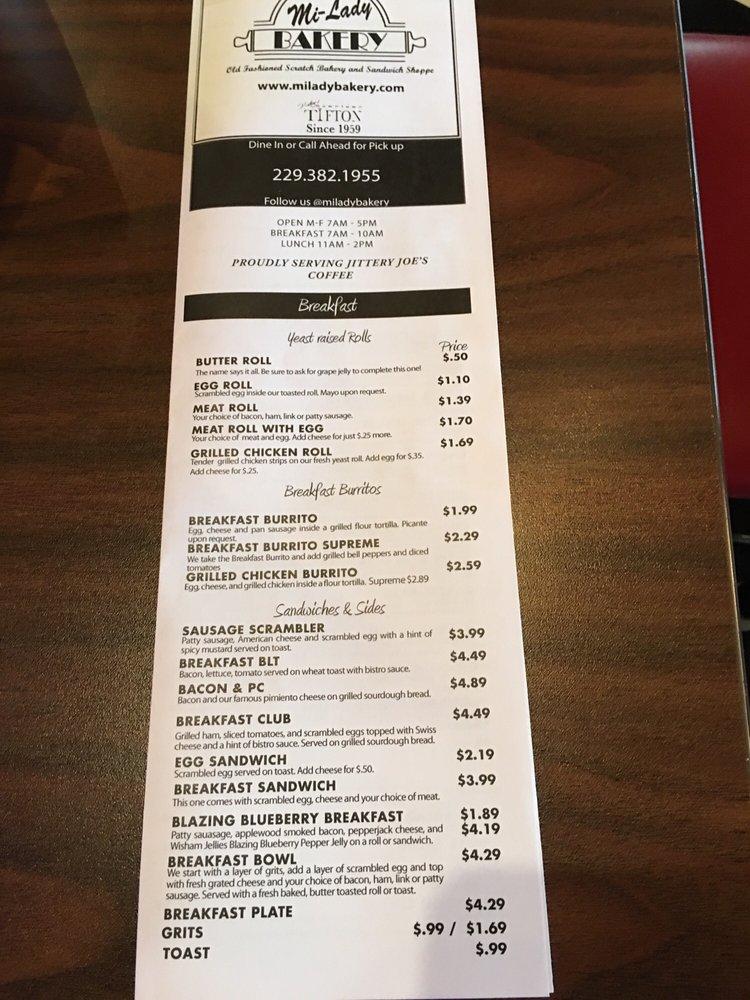 Menu at MiLady Bakery Inc, Tifton