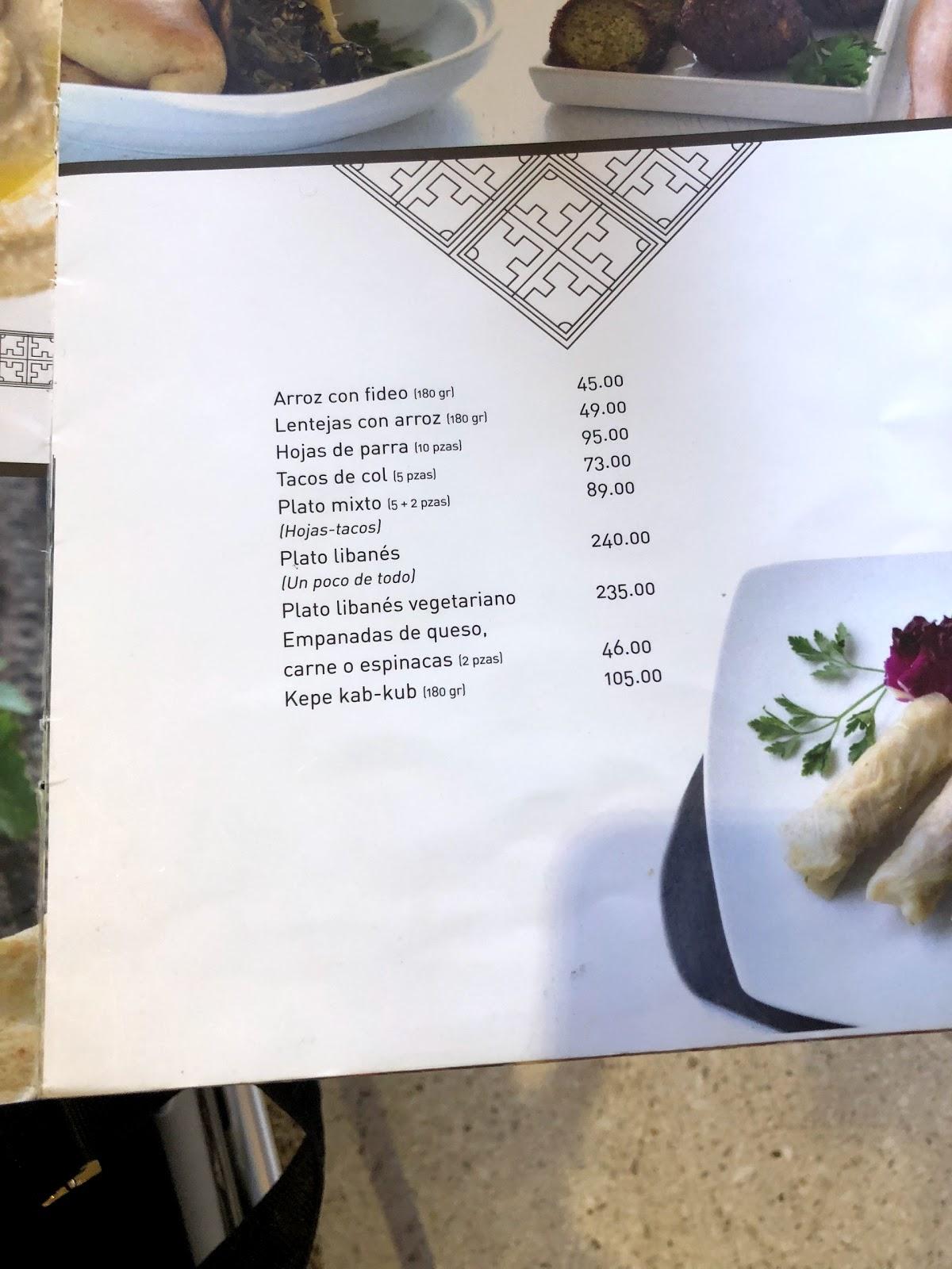 Menu at Restaurante Ehden, Mexico, Venustiano Carranza