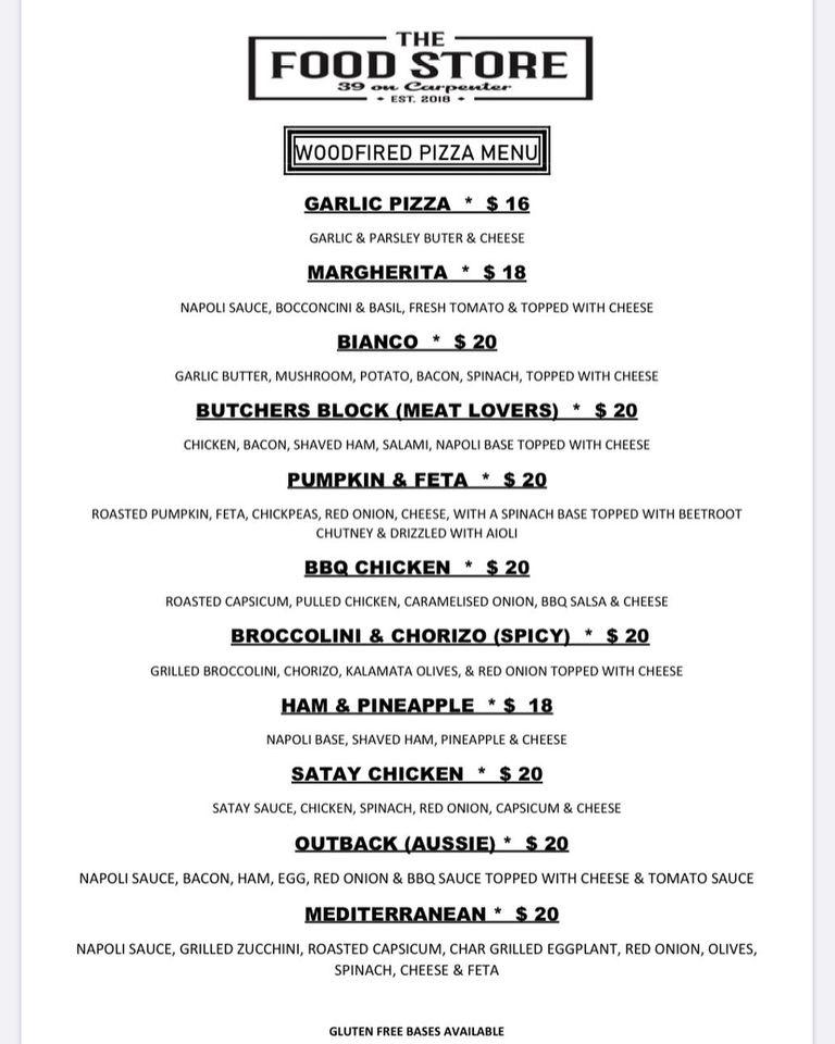 Menu at The Food Store cafe, Maffra