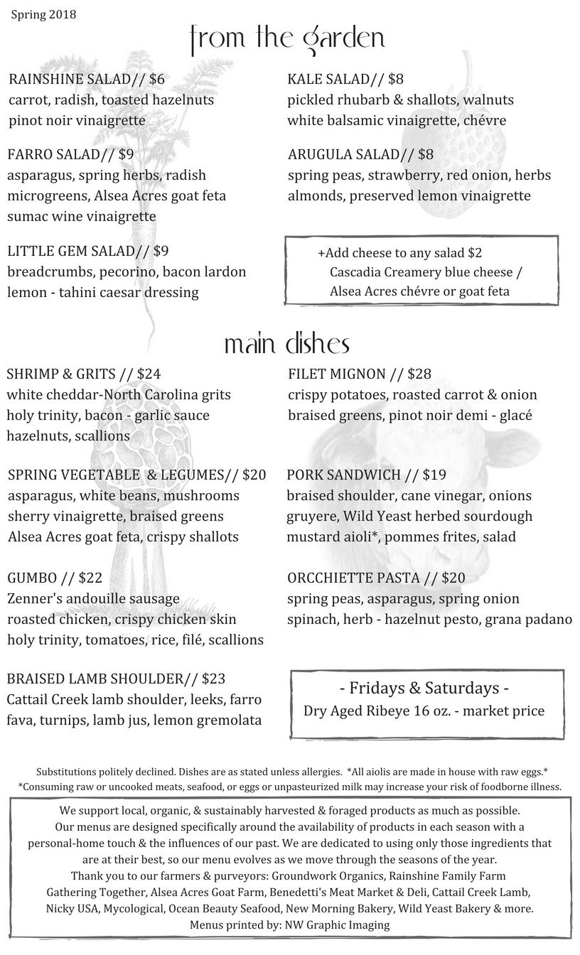 Menu at Castor pub & bar, Corvallis