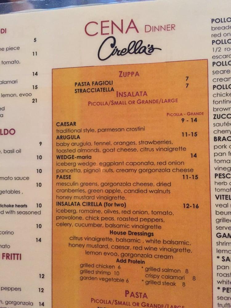 Menu at Cirella's Restaurant, Melville, 14 Broadhollow Rd