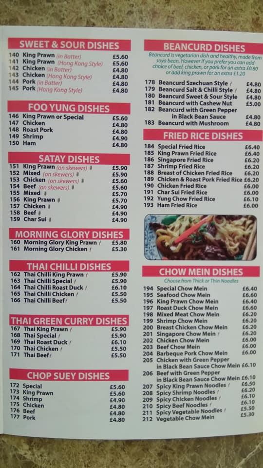 Menu at Dragon Palace restaurant, Bridge of Weir