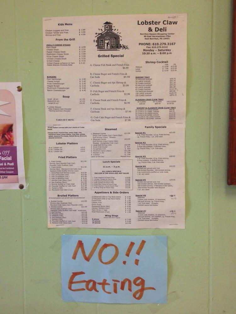 Menu at Lobster Claw & Deli fast food, East Norriton