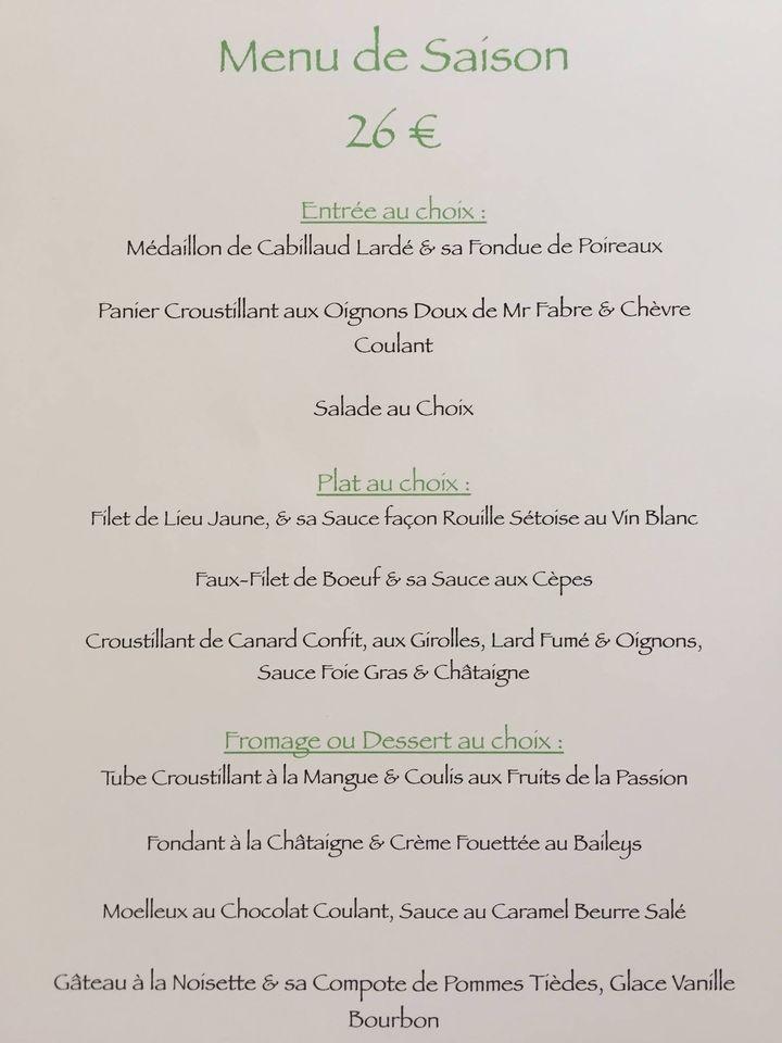 Menu Au Restaurant Les Cinq B, Vézénobres