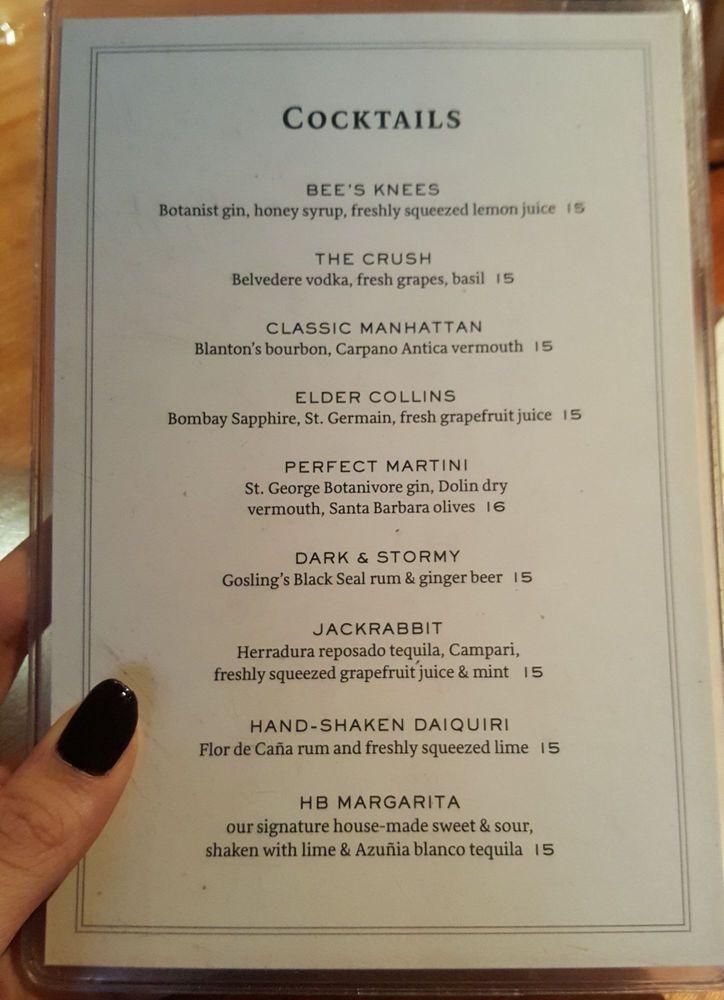 Menu at Honor Bar, Santa Barbara, Coast Village Rd STE 101