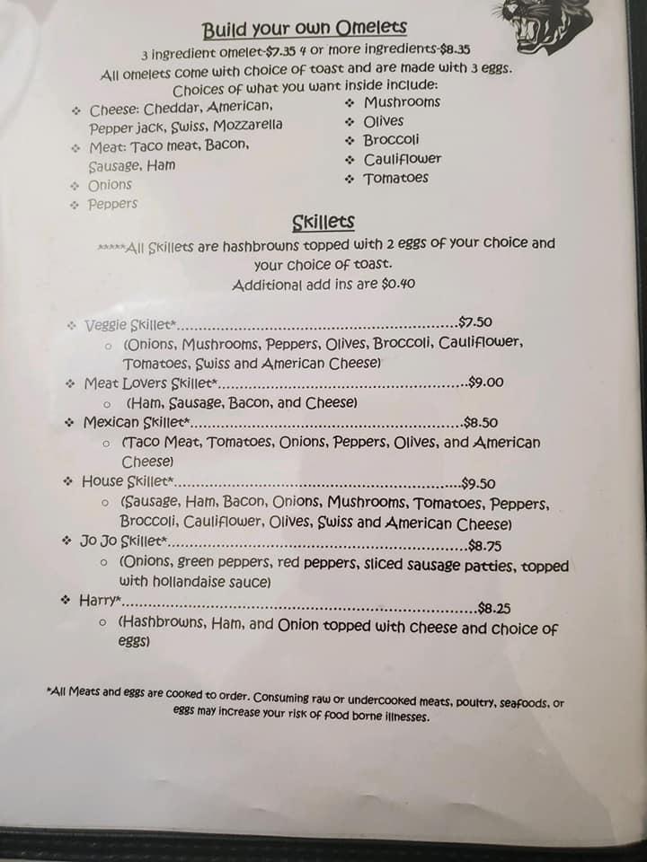 Menu at Panther Cafe, Gilmanton