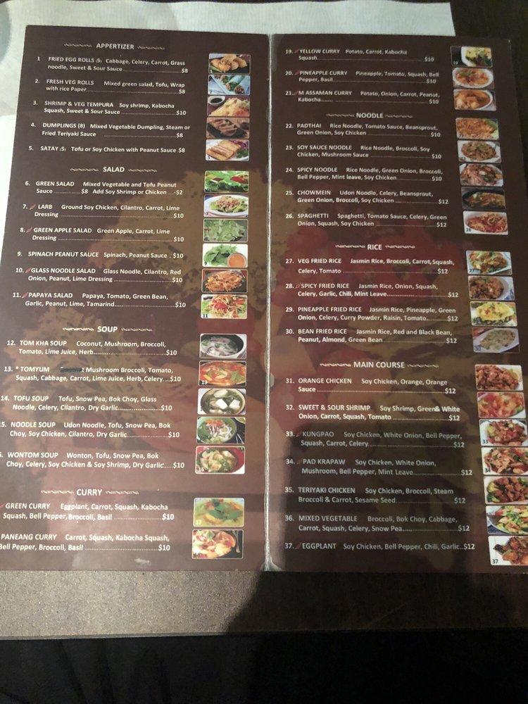 Menu at Thai Vegan restaurant, Beverly Hills, 1/2 S Santa Monica Blvd