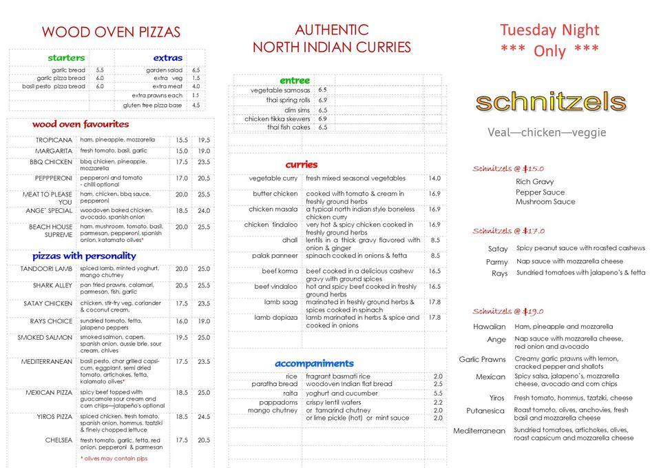 Menu at Beach House Cafe, Encounter Bay, 62 Franklin Parade