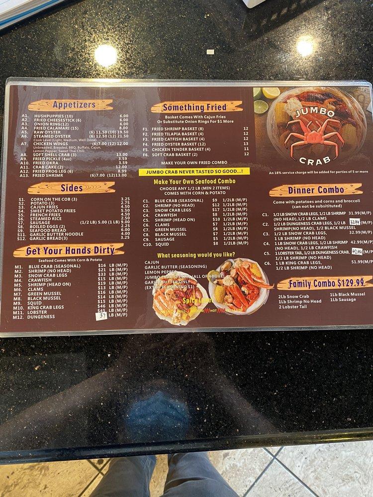 Menu at Jumbo Crab To Go pub & bar, Bolingbrook