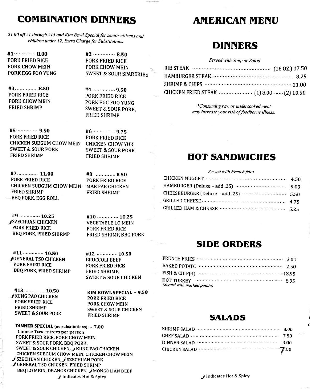 Menu at Kim Bowl Restaurant & Lounge, Longview