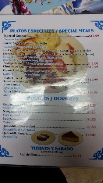 Menu at Restaurante Pupuseria El Guanaco, Lake Worth