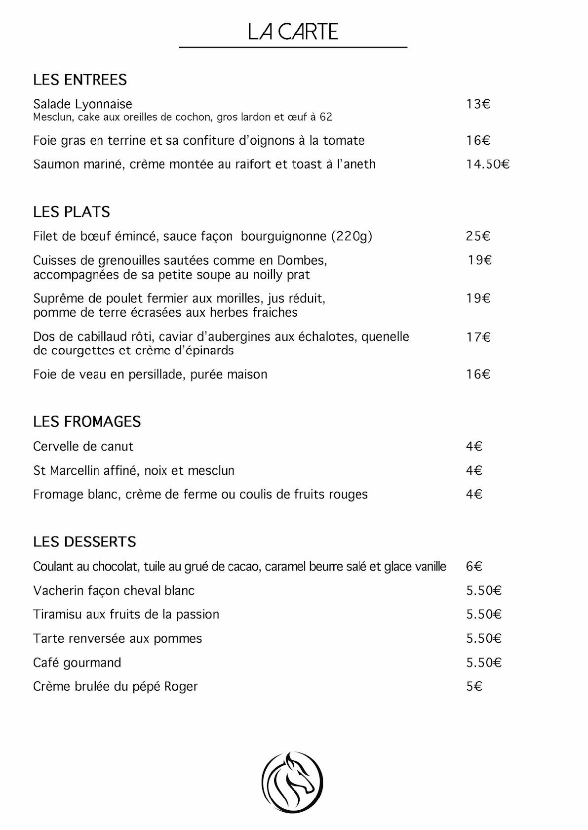 Menu Au Le Cheval Blanc Restaurant Montluel