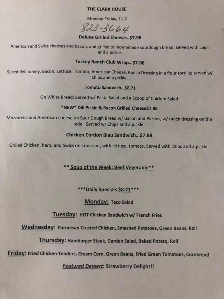 Menu at The Clark House Lunches restaurant, Livingston