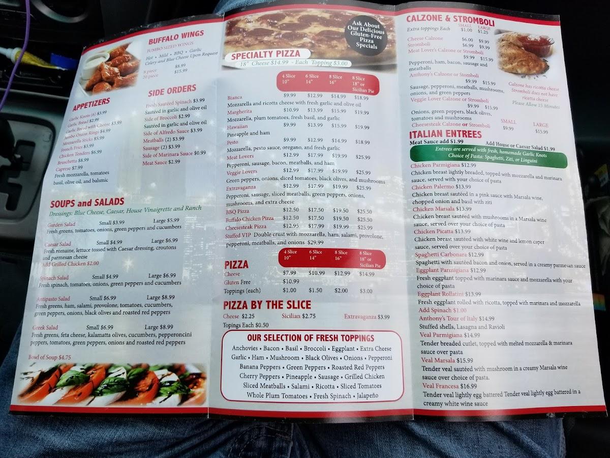Menu at The Original Anthony's Pizza pizzeria, DeBary