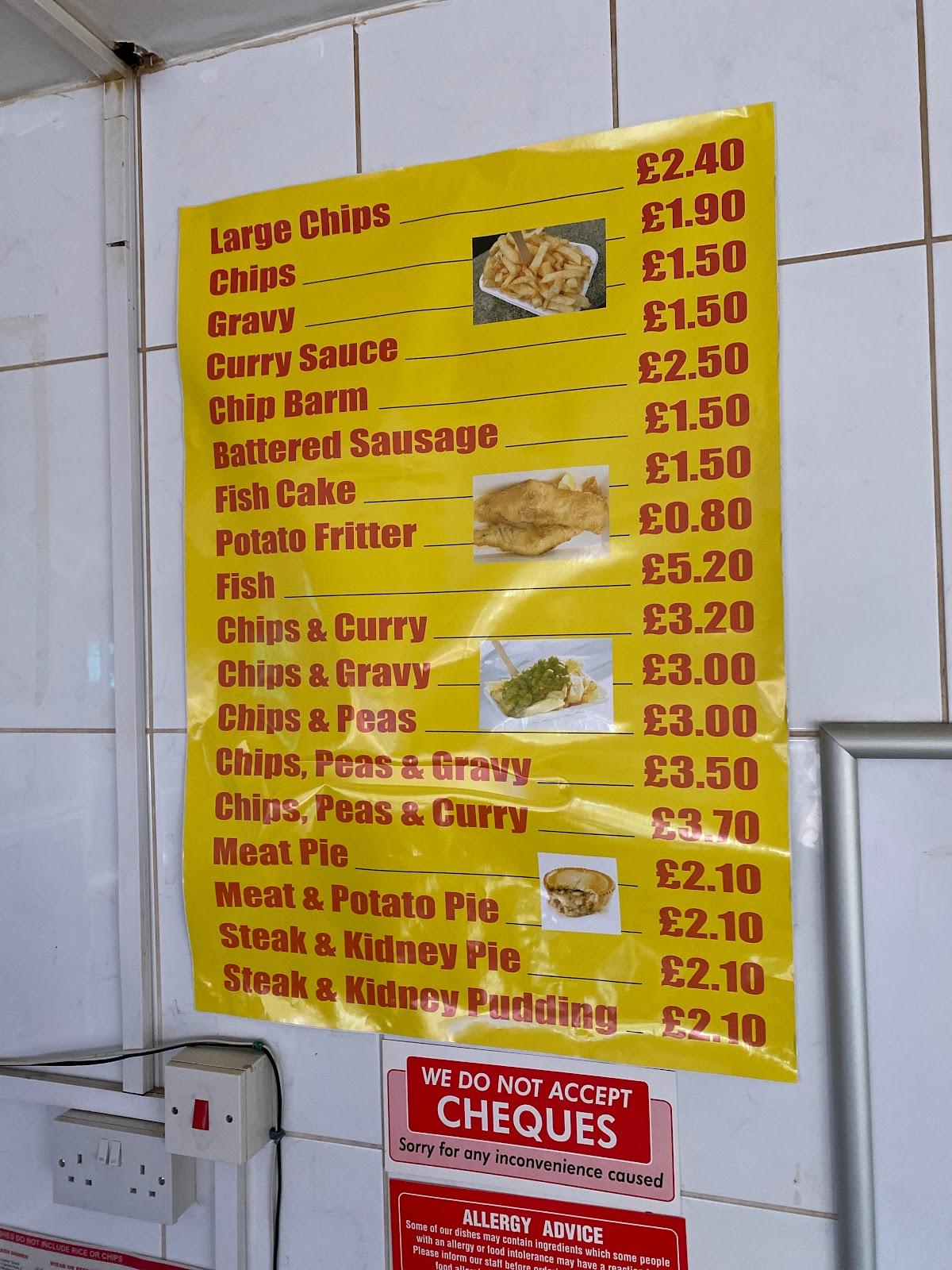 Menu at Yue wah Chinese and English fish & Chips fast food, Tenbury Wells