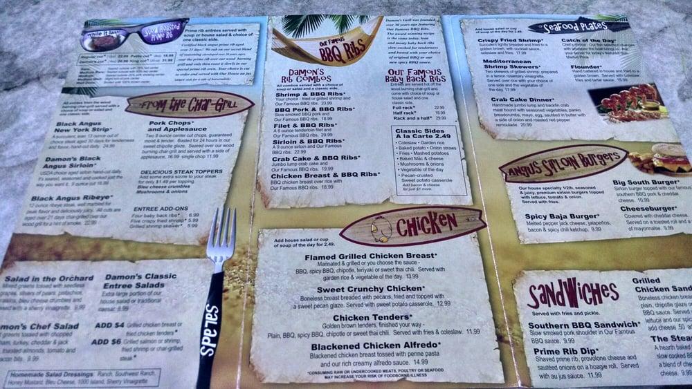Menu at Damon's BBQ, Myrtle Beach