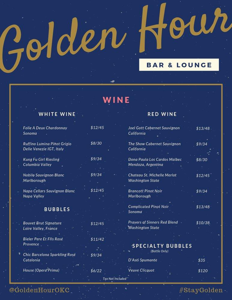 Menu at Golden Hour Bar & Lounge, Oklahoma City