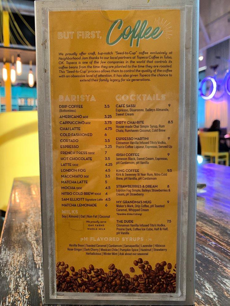 Menu at Neighborhood JAM restaurant, Oklahoma City, 15124 Lleytons Ct 103