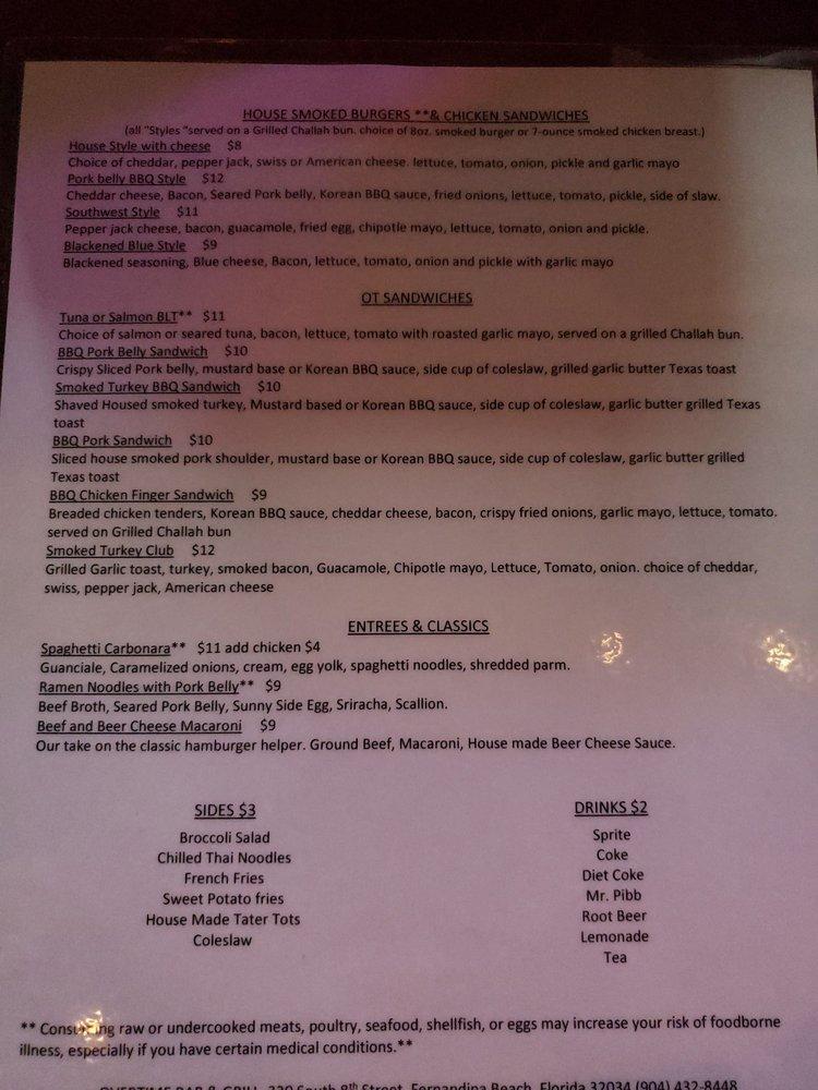 Menu at Overtime Bar & Grill, Fernandina Beach