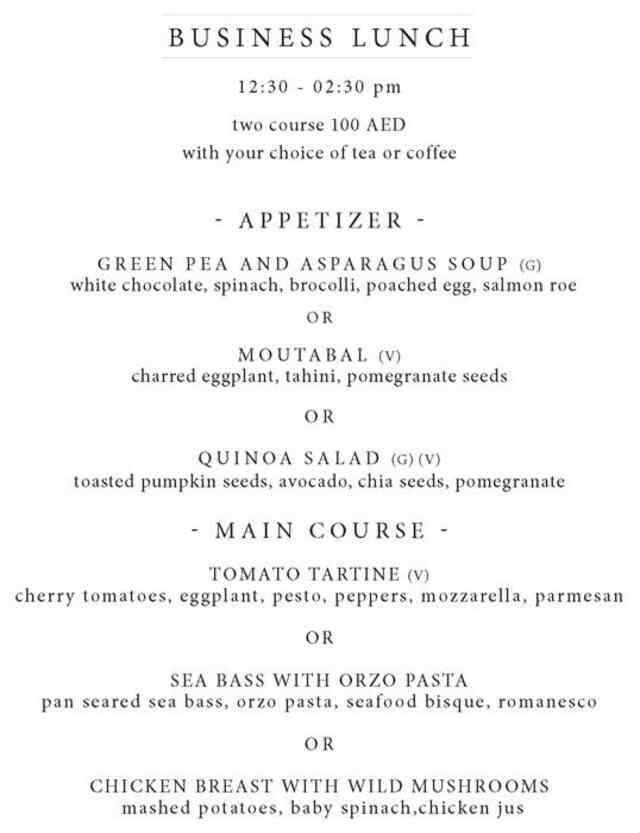 Menu at Penrose Lounge cafe, Dubai