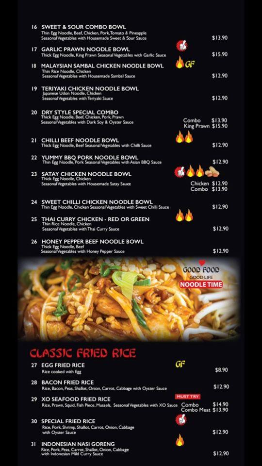 Menu at Noodle Bar, Gunnedah