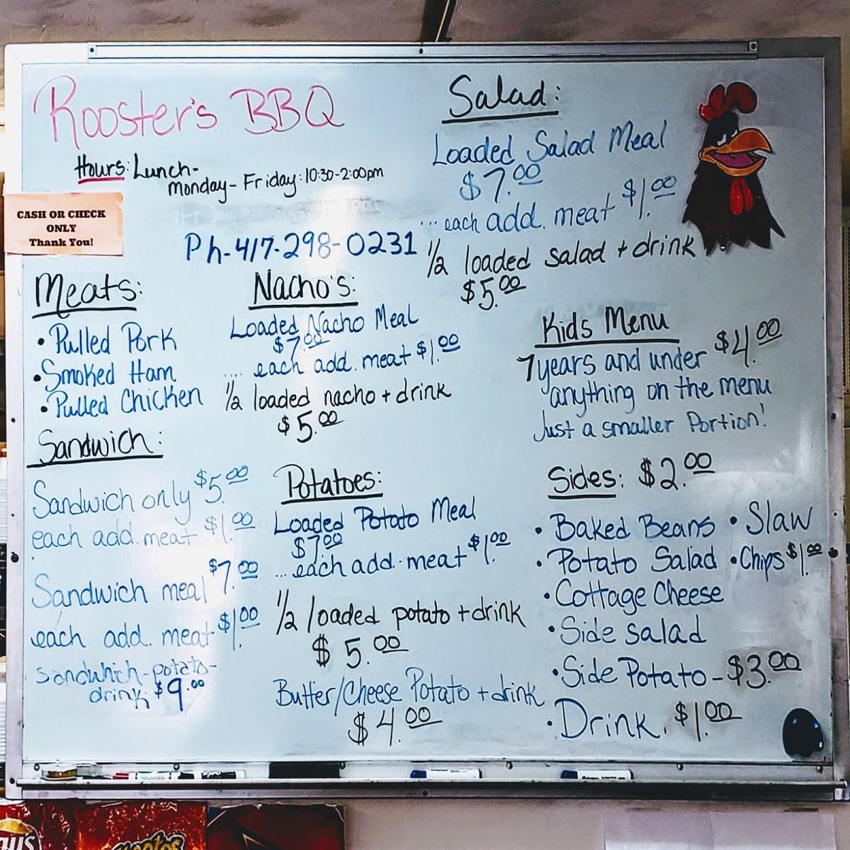 Menu at Rooster's BBQ, Bolivar