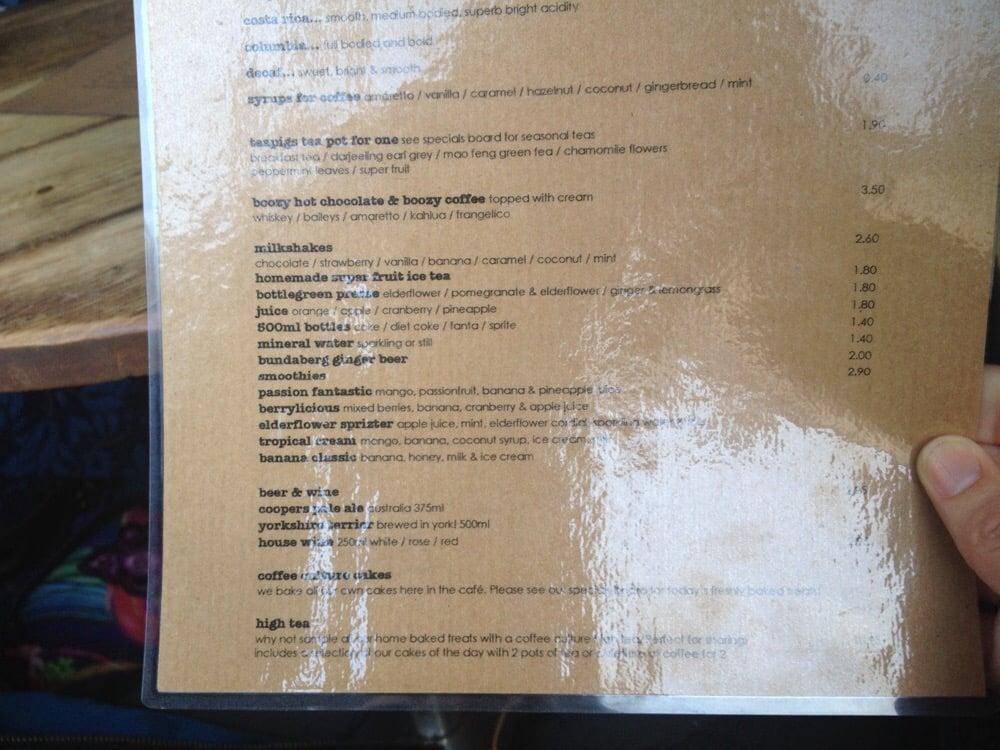 Menu at Coffee Culture cafe, York