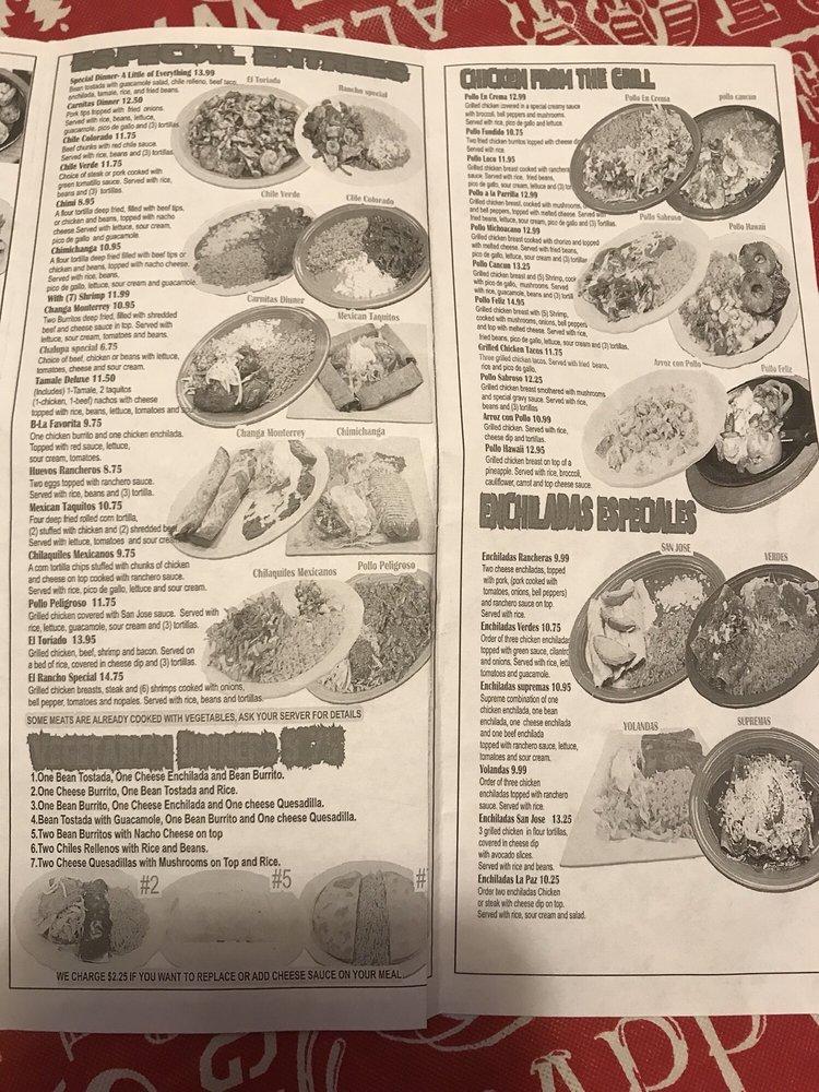 Menu at El Rancho Nuevo Mexican Restaurant, Saint Charles