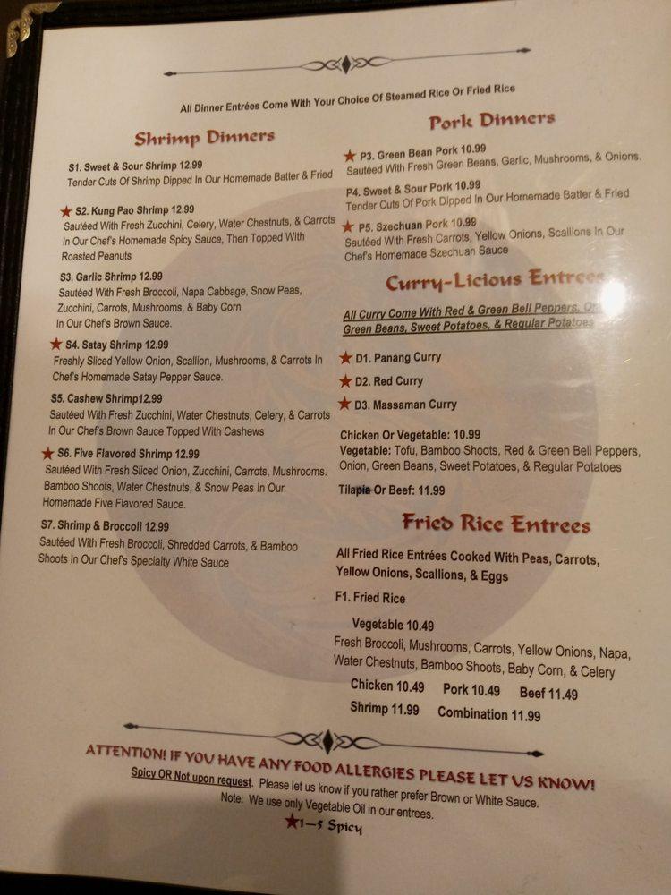 Menu at Red Moon restaurant, Tahlequah