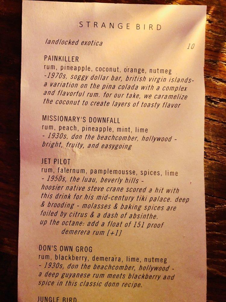 Menu At Strange Bird Pub And Bar Indianapolis