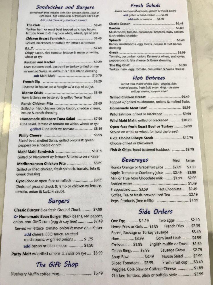 Menu at The Blueberry Muffin restaurant, Indialantic