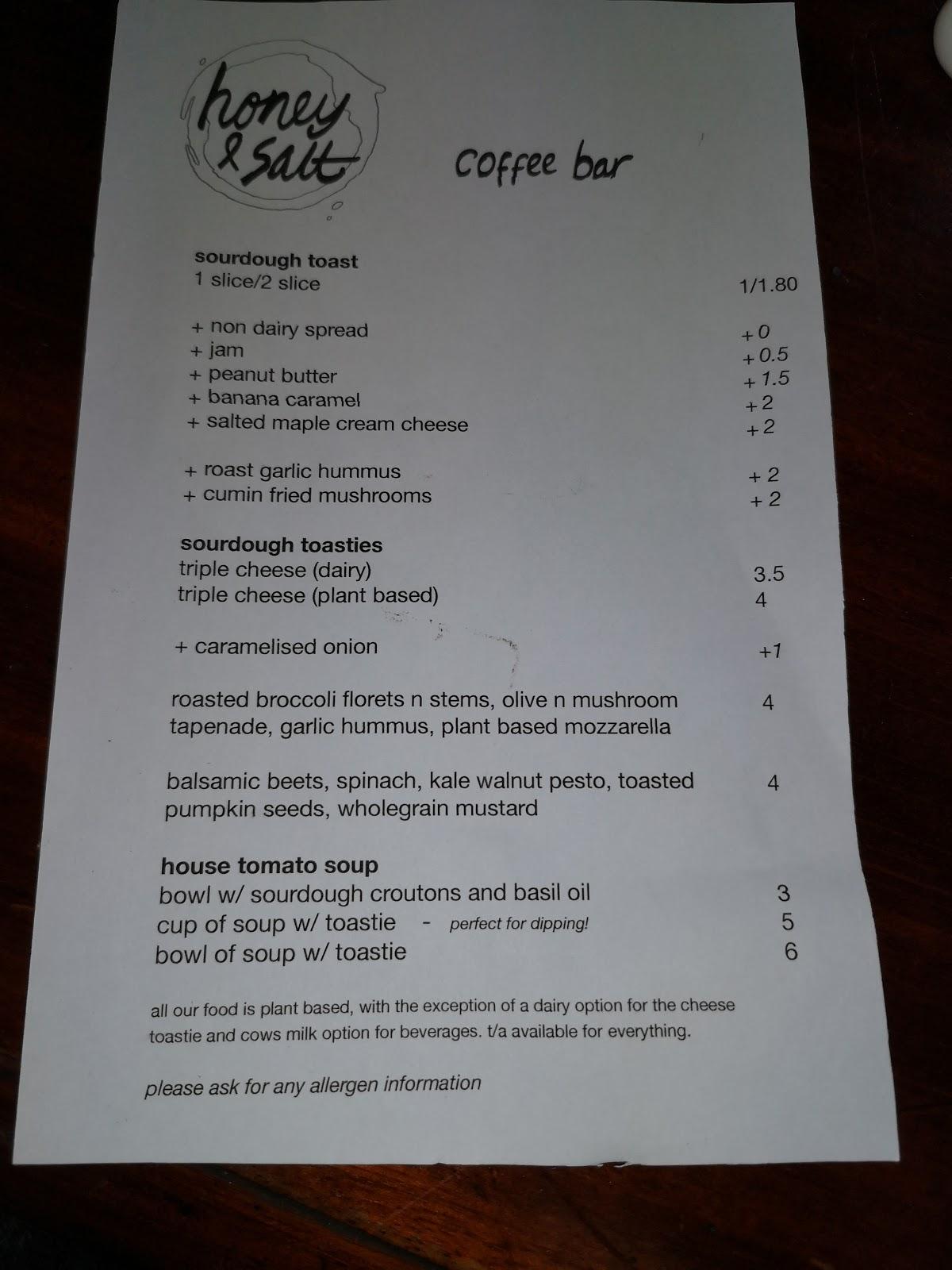 Menu at Honey & Salt, Glasgow