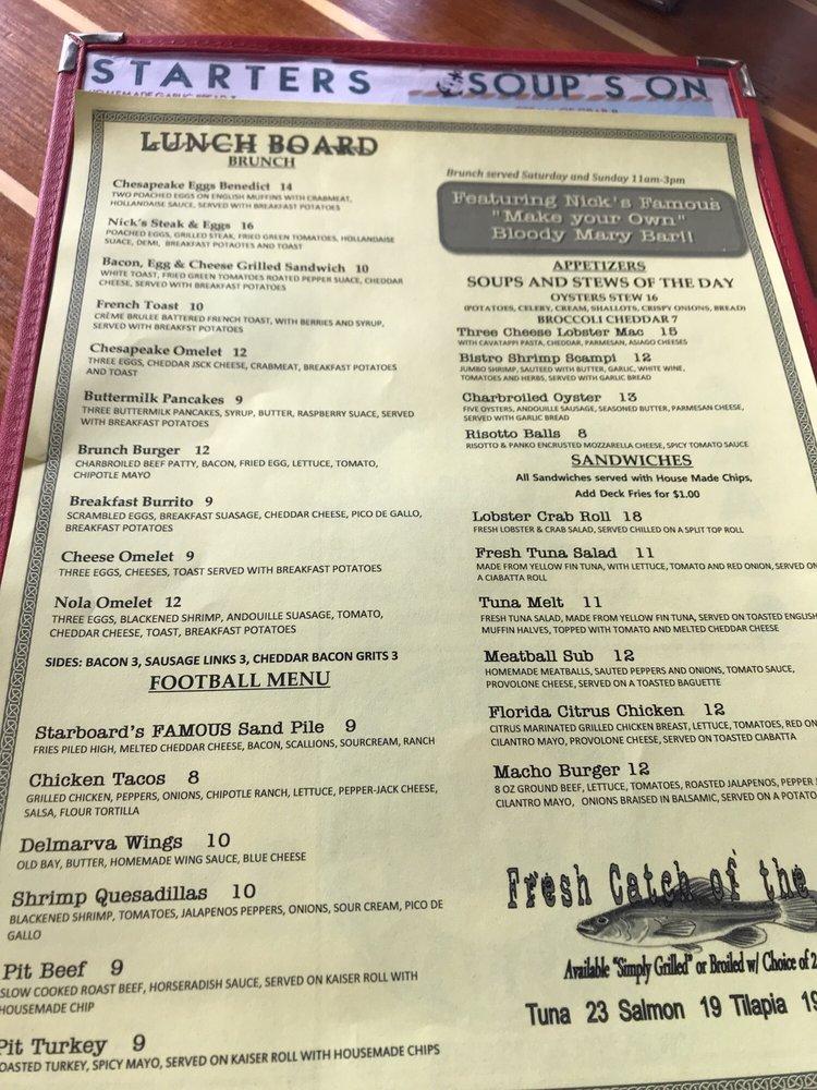 Menu at Nick's Fish House restaurant, Baltimore