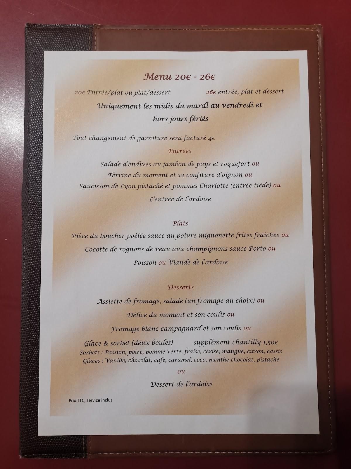 Menu au La Fleur de sel restaurant, CrépyenValois