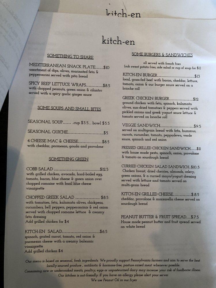 Menu at kitchen cafe, East Stroudsburg