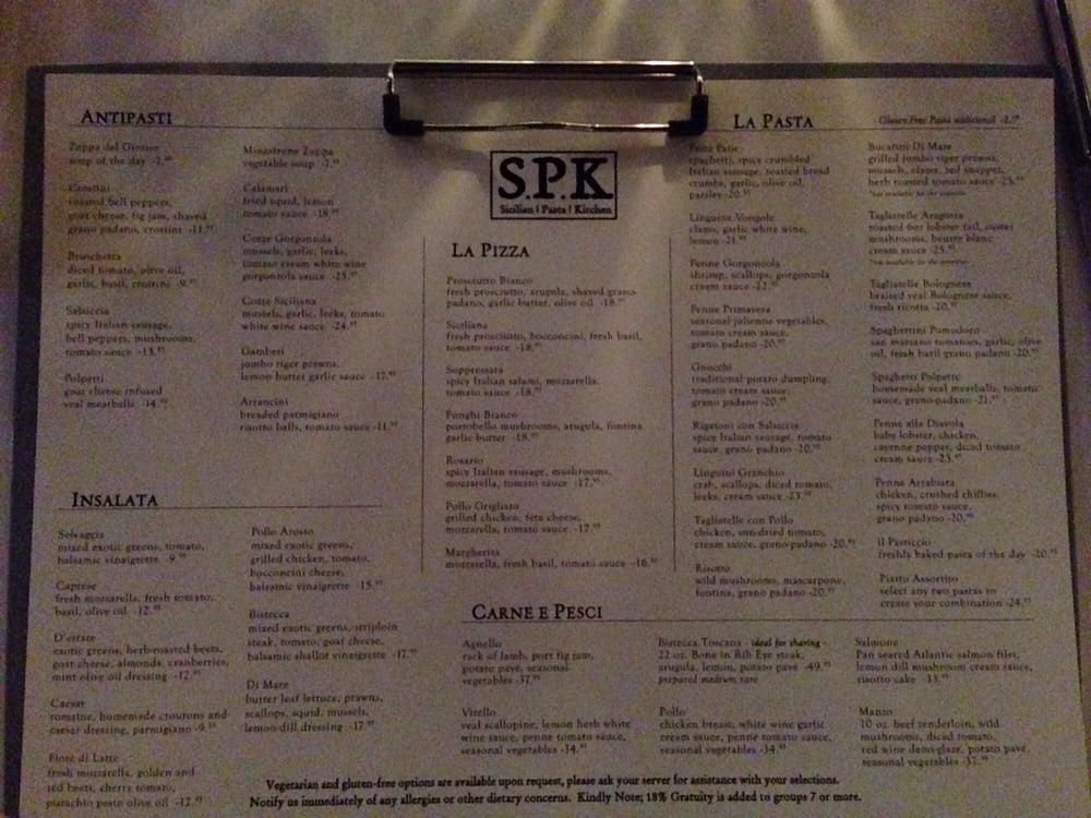 Menu au Sicilian Pasta Kitchen Downtown restaurant, Edmonton, Jasper Ave
