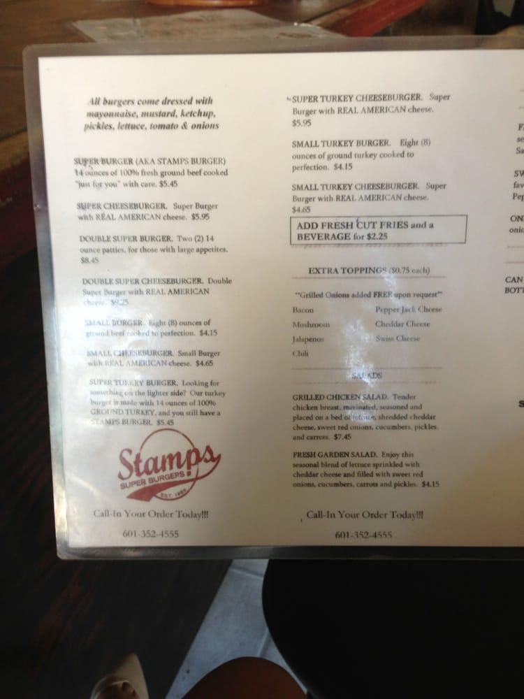 Menu at Stamps Super Burgers restaurant, Jackson, Dalton St