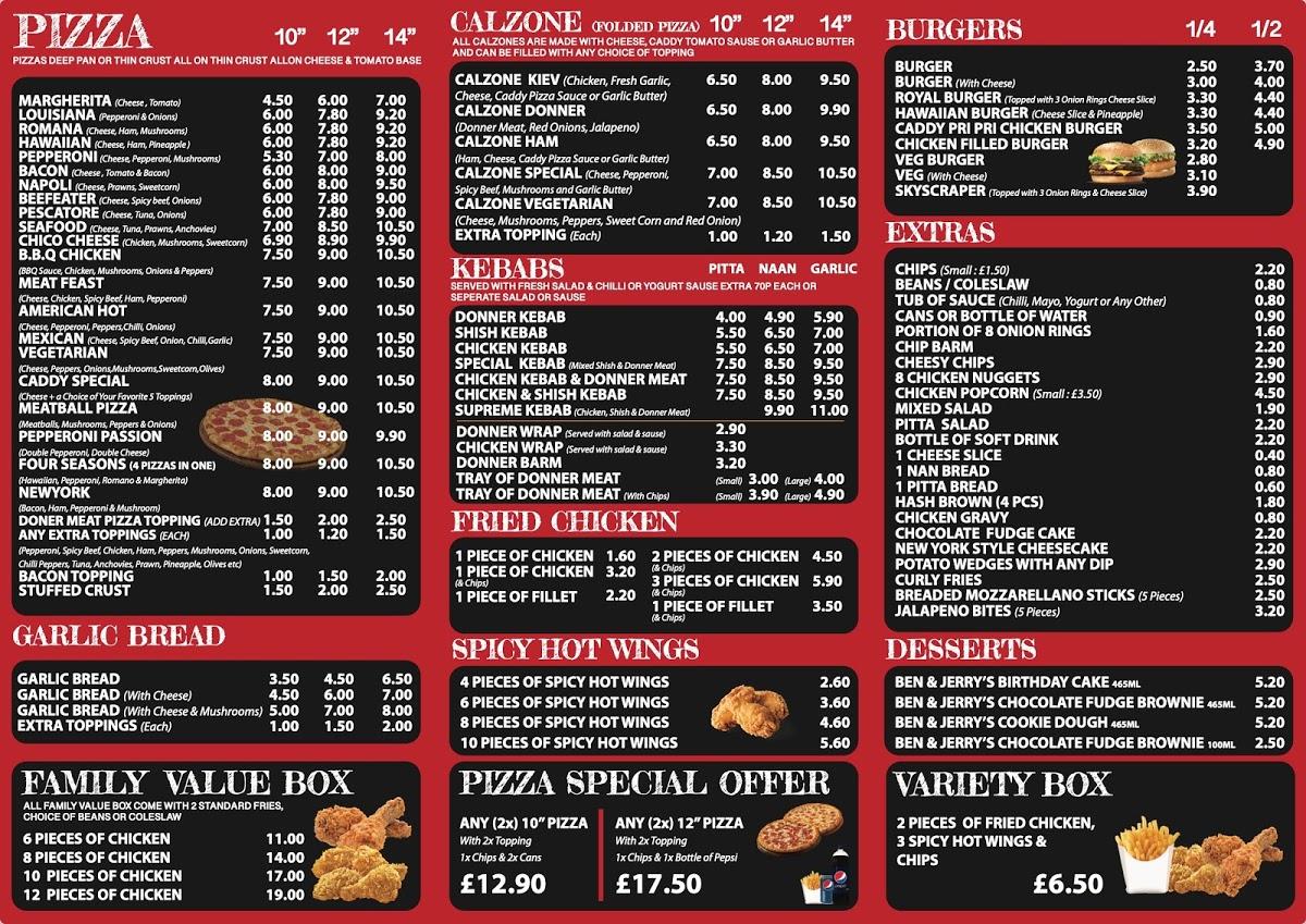 Menu at Caddy Fried Chicken fast food, Astley