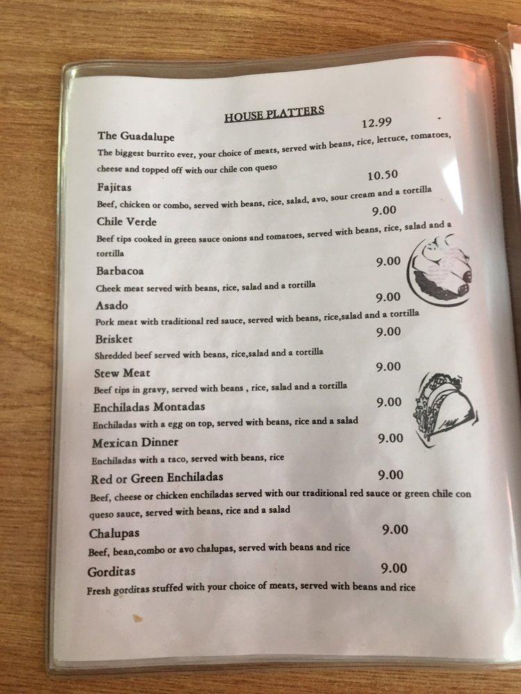 Menu at El Nopal Cafe, Big Spring