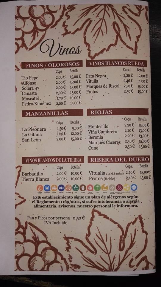 Menu at La Parrita restaurant, Spain, Av. Reina Sofía