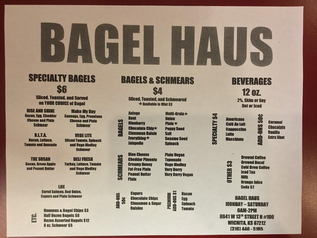Menu at Bakers Haus restaurant, Wichita
