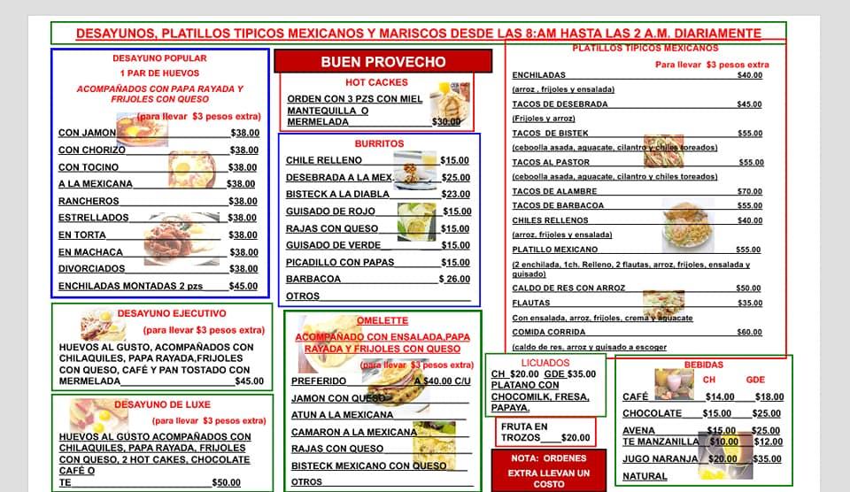 Menu at Seafood El Anzuelo restaurant, Ciudad Juarez