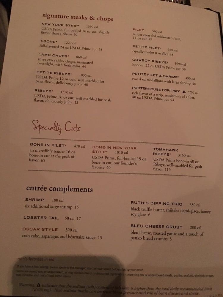 Menu at Ruth's Chris Steak House pub &amp; bar, West New York, 148 W 51st St