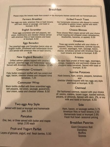 Menu at Krumpets Restaurant & Bakery, Fulton