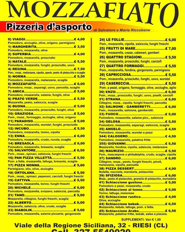Menu di Pizzeria Mozzafiato 