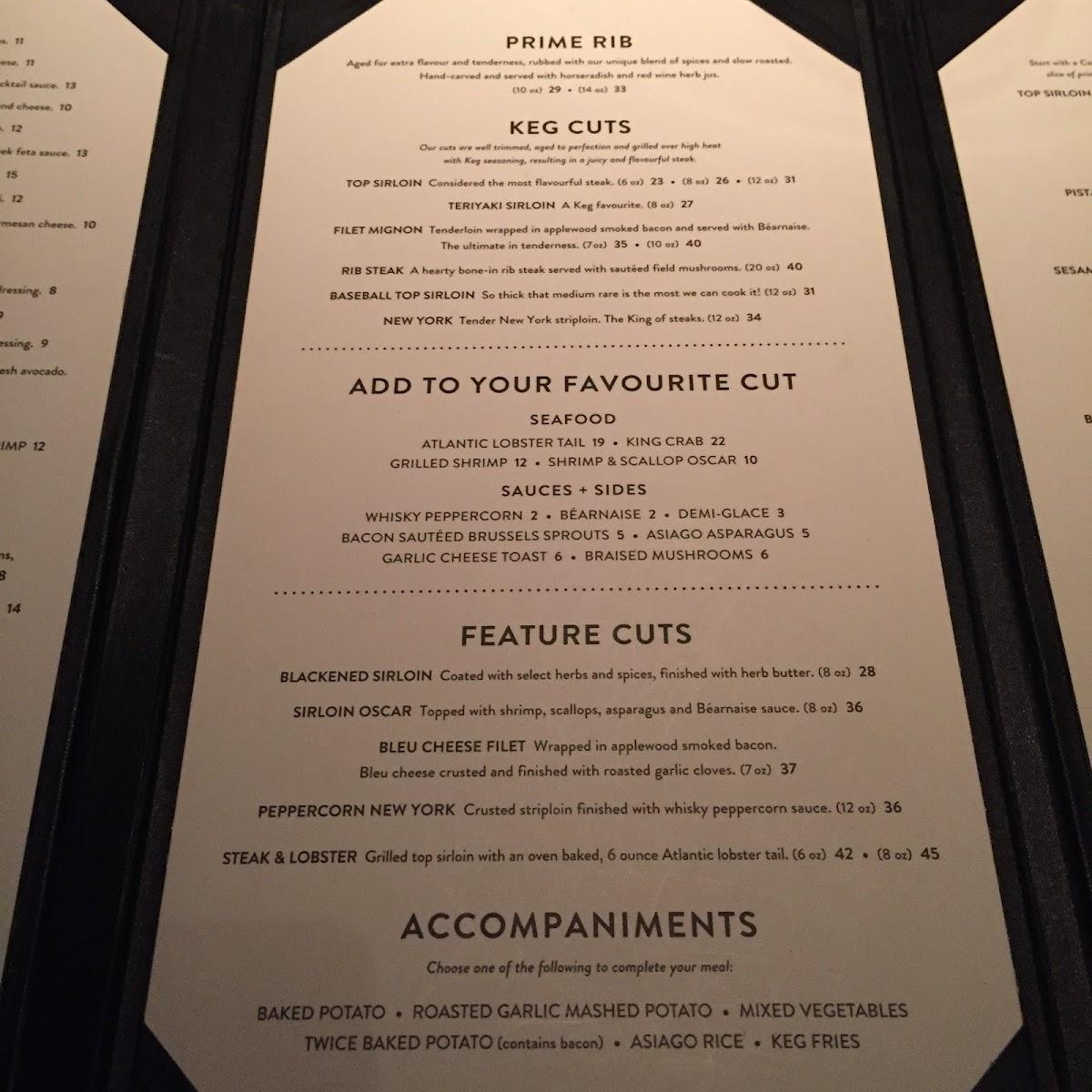 Menu at The Keg Steakhouse + Bar Windsor Devonshire, Windsor