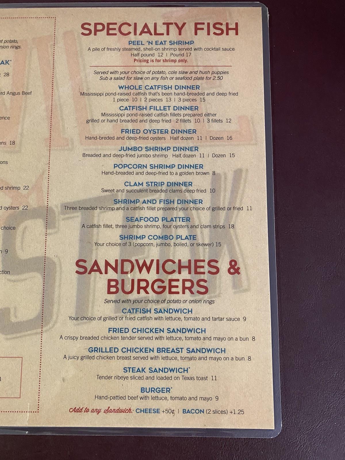 Menu at Centerville Fish & Steak steakhouse, Mantachie